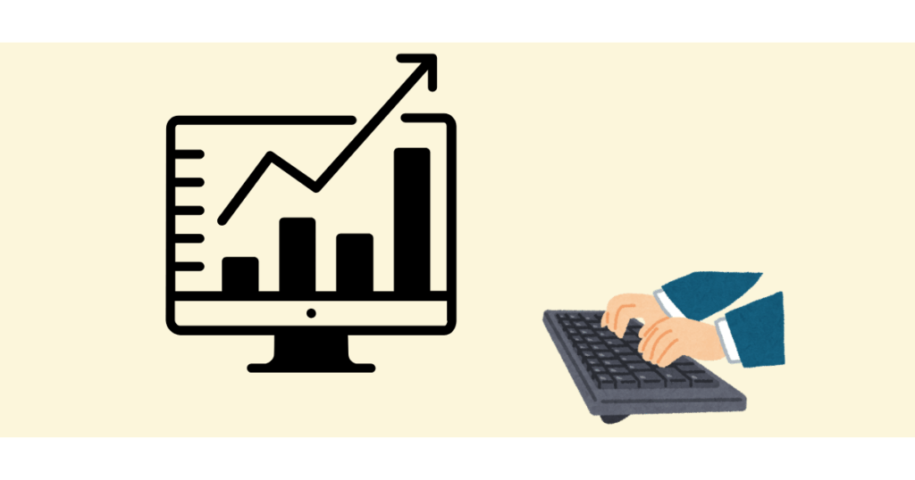 上昇傾向のグラフとタイピングの画像